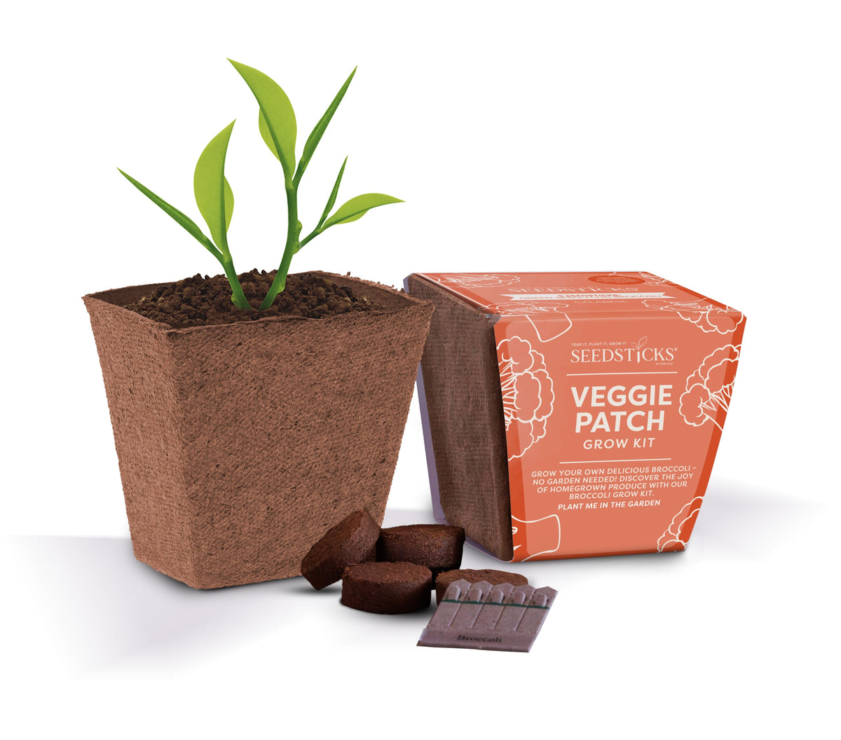 Broccoli Bio Pot Garden kit with biodegradable pot, soil and Seedsticks