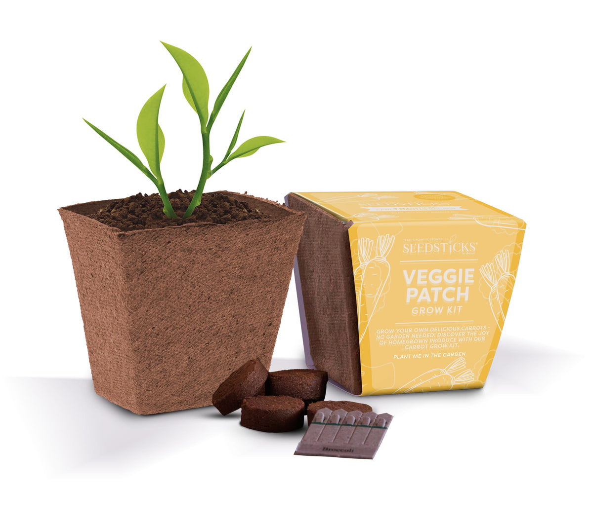 Carrot Bio Pot Garden kit with biodegradable pot, soil and Seedsticks