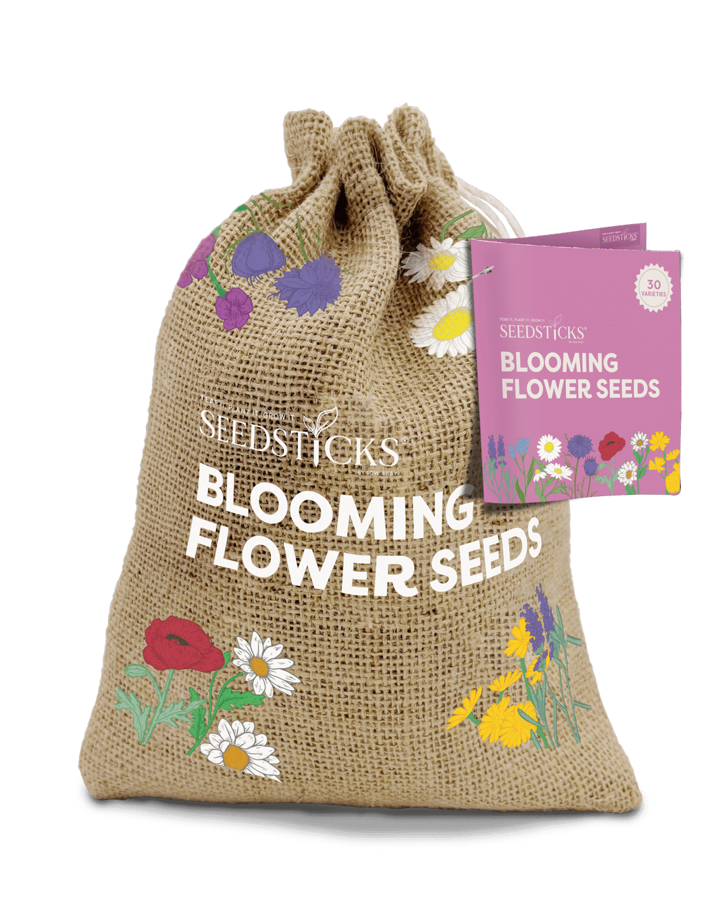Blooming Flower Seed Sack containing 30 flower and wildflower Seedsticks varieties