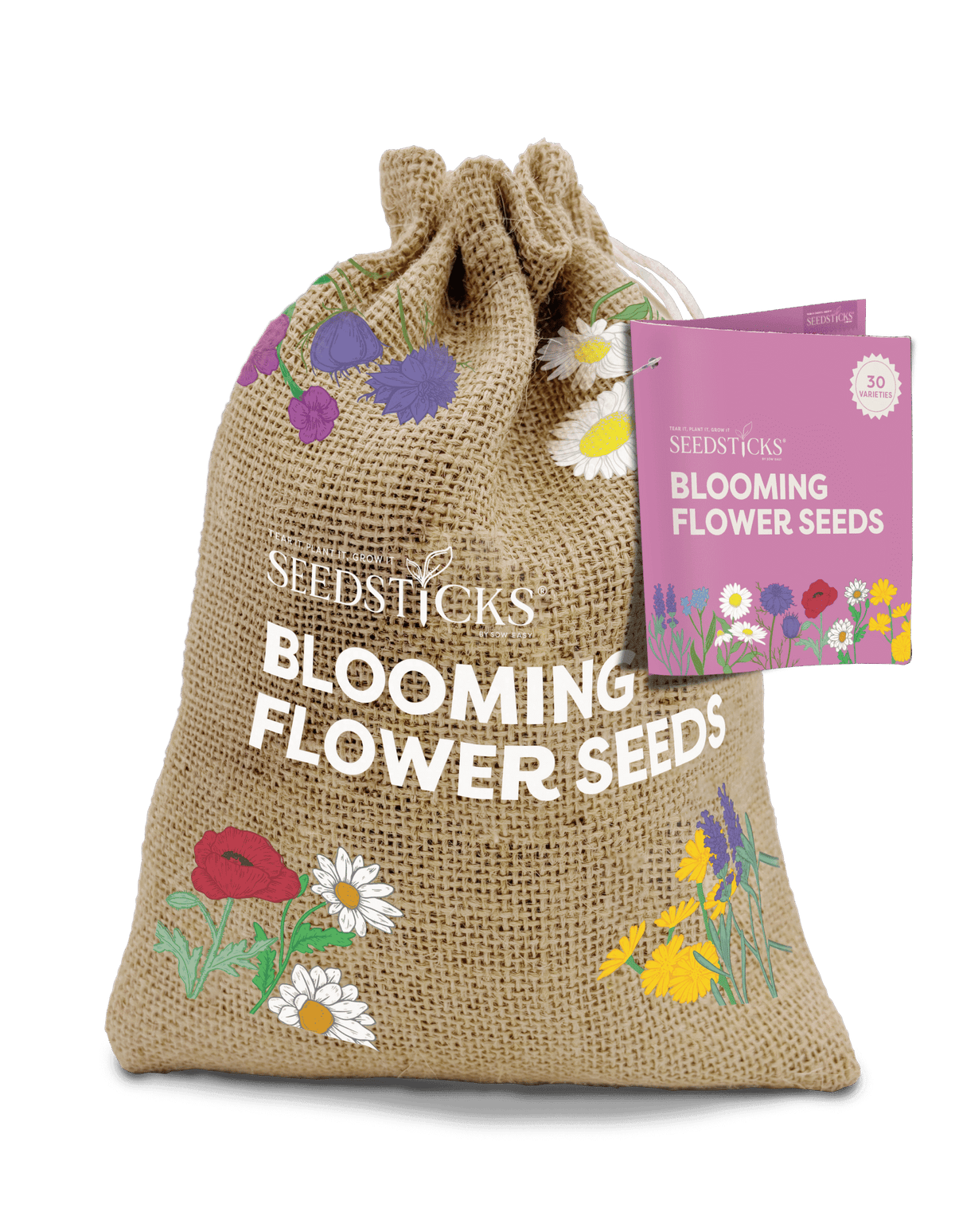 Blooming Flower Seed Sack containing 30 flower and wildflower Seedsticks varieties