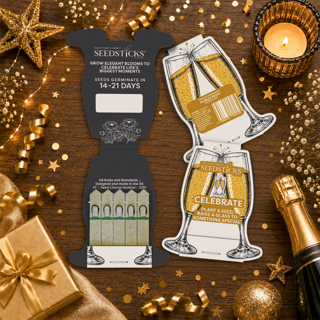 Champagne Seedsticks displayed in a golden celebration setting
