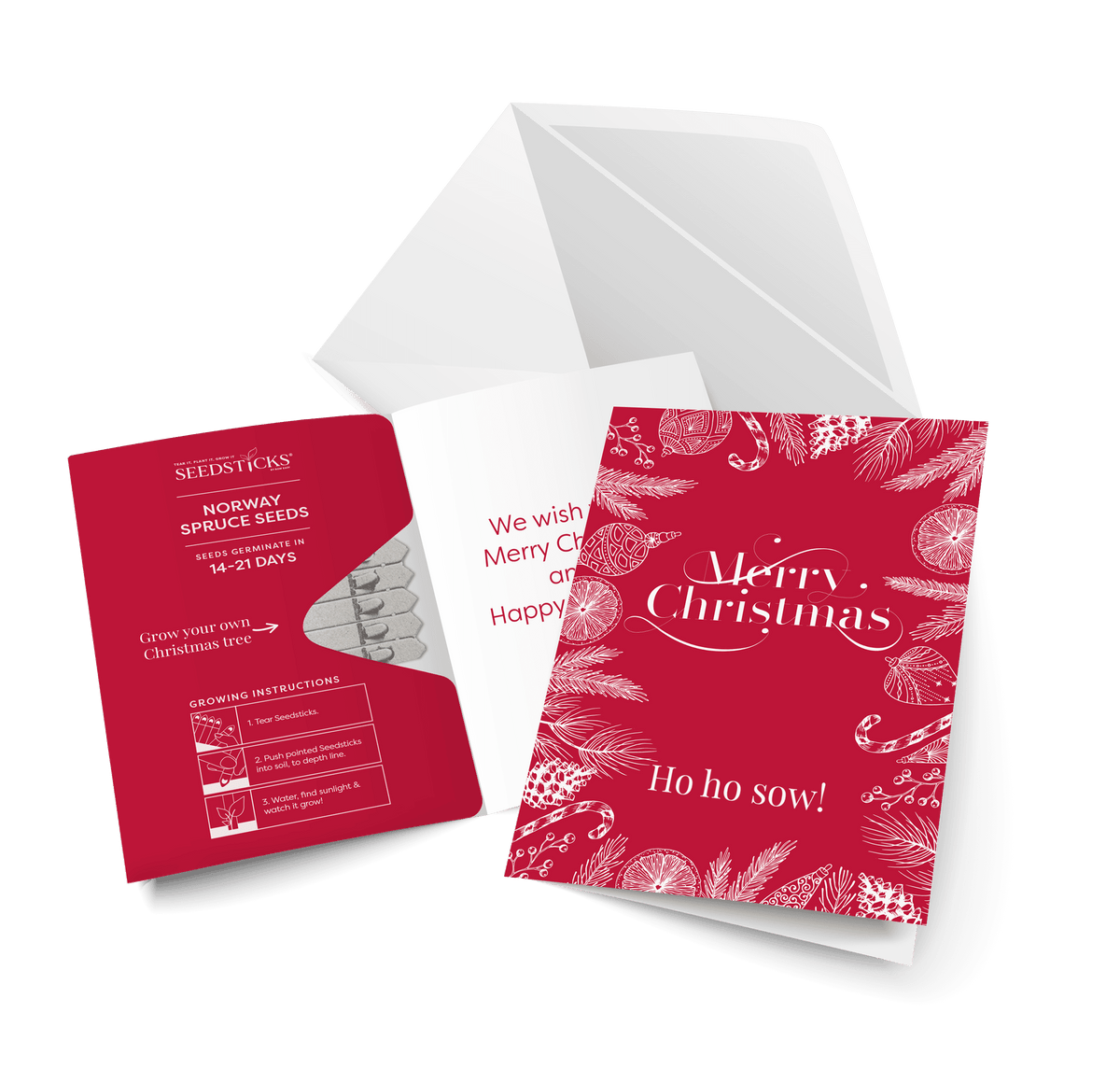 Merry Christmas Greeting Card Seedsticks - Red
