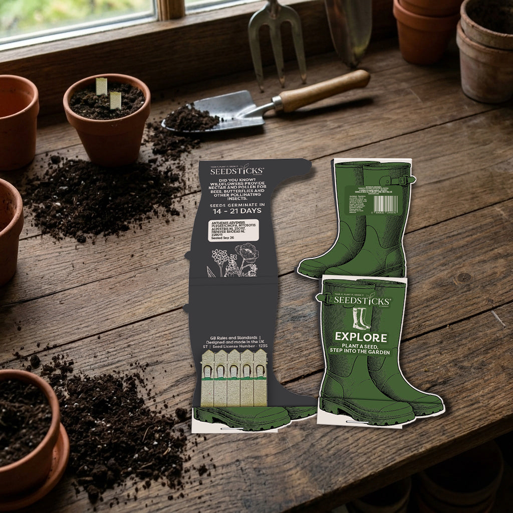 Wellington Boot Seedsticks in a countryside lifestyle setting
