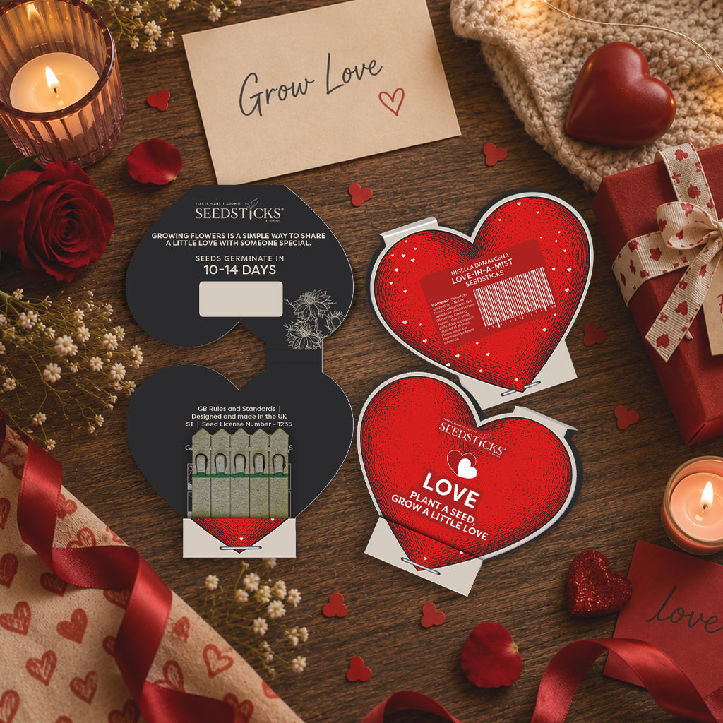 Heart Seedsticks displayed in a romantic gift setting
