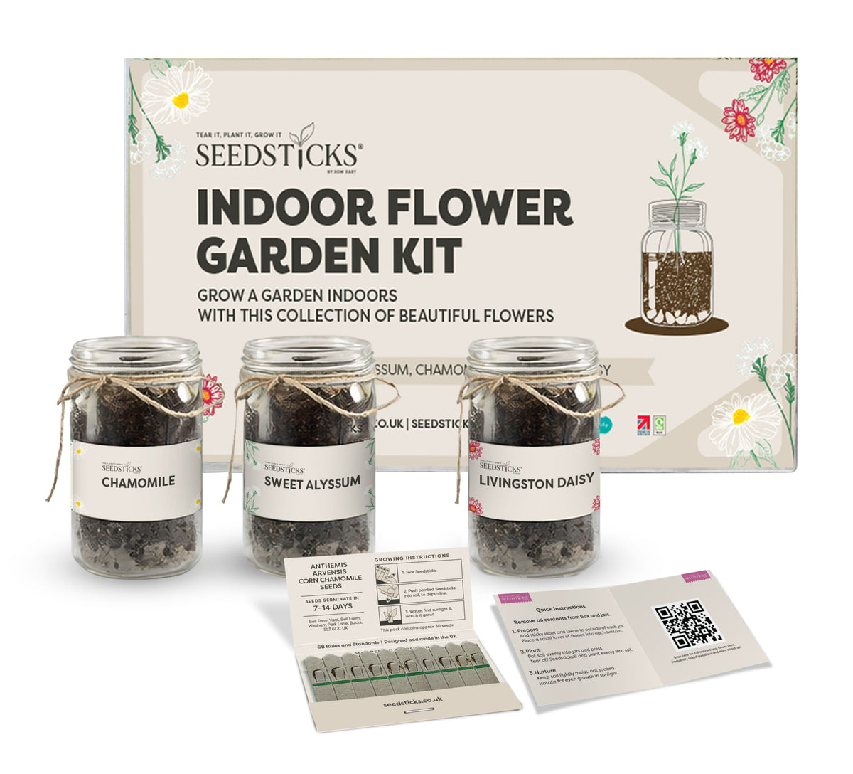 Indoor Flower Jar Garden kit with reusable glass jars and flower Seedsticks