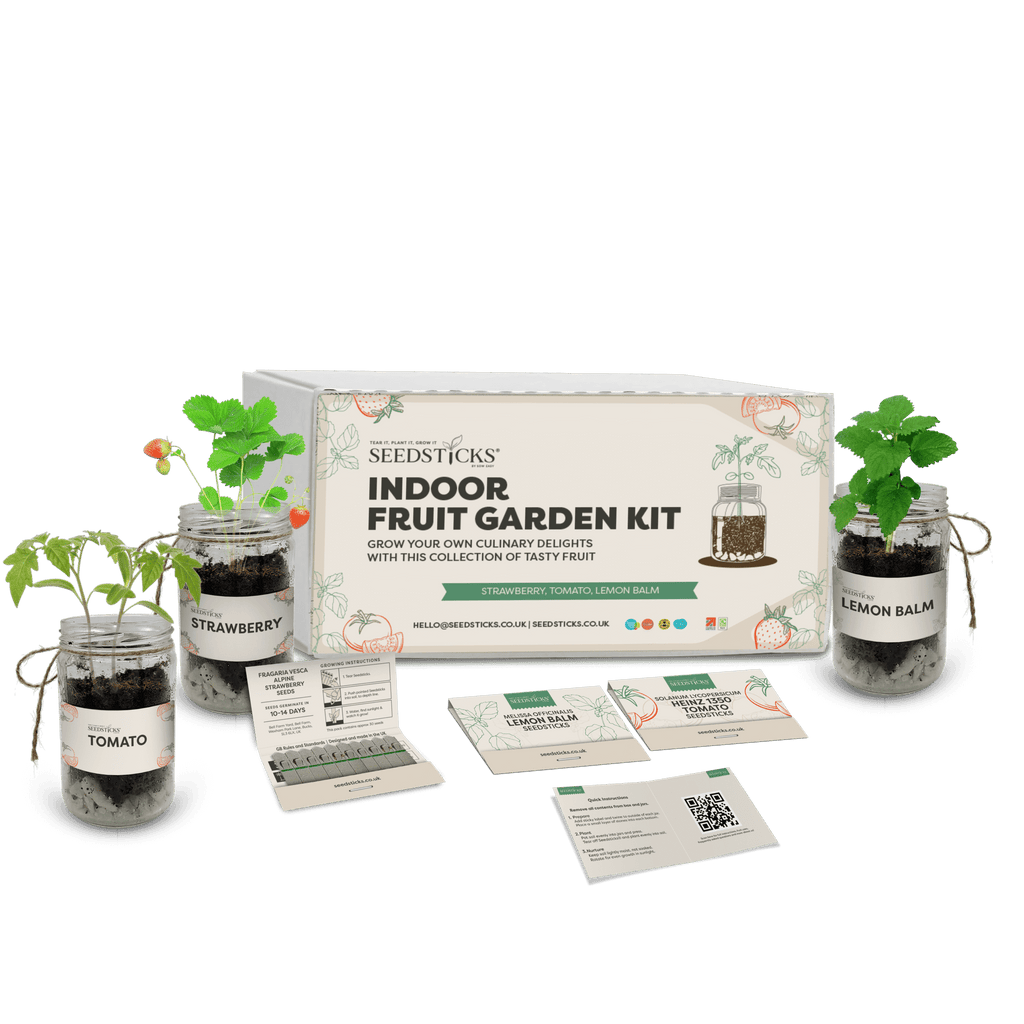 Indoor Fruit Jar Garden kit with reusable glass jars and fruit Seedsticks