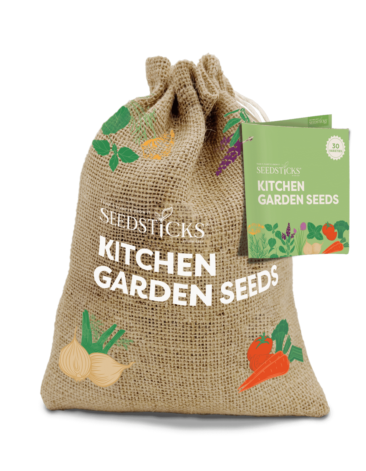 Kitchen Garden Seed Sack containing 30 vegetable and herb Seedsticks varieties
