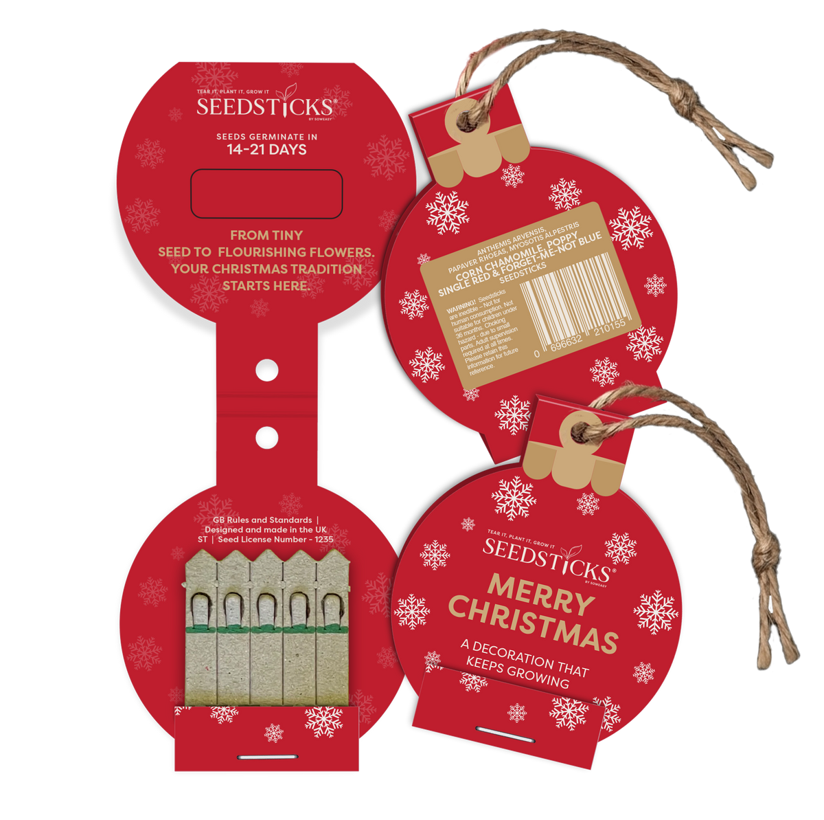 Christmas bauble Seedsticks pack containing a colourful wildflower seed mix