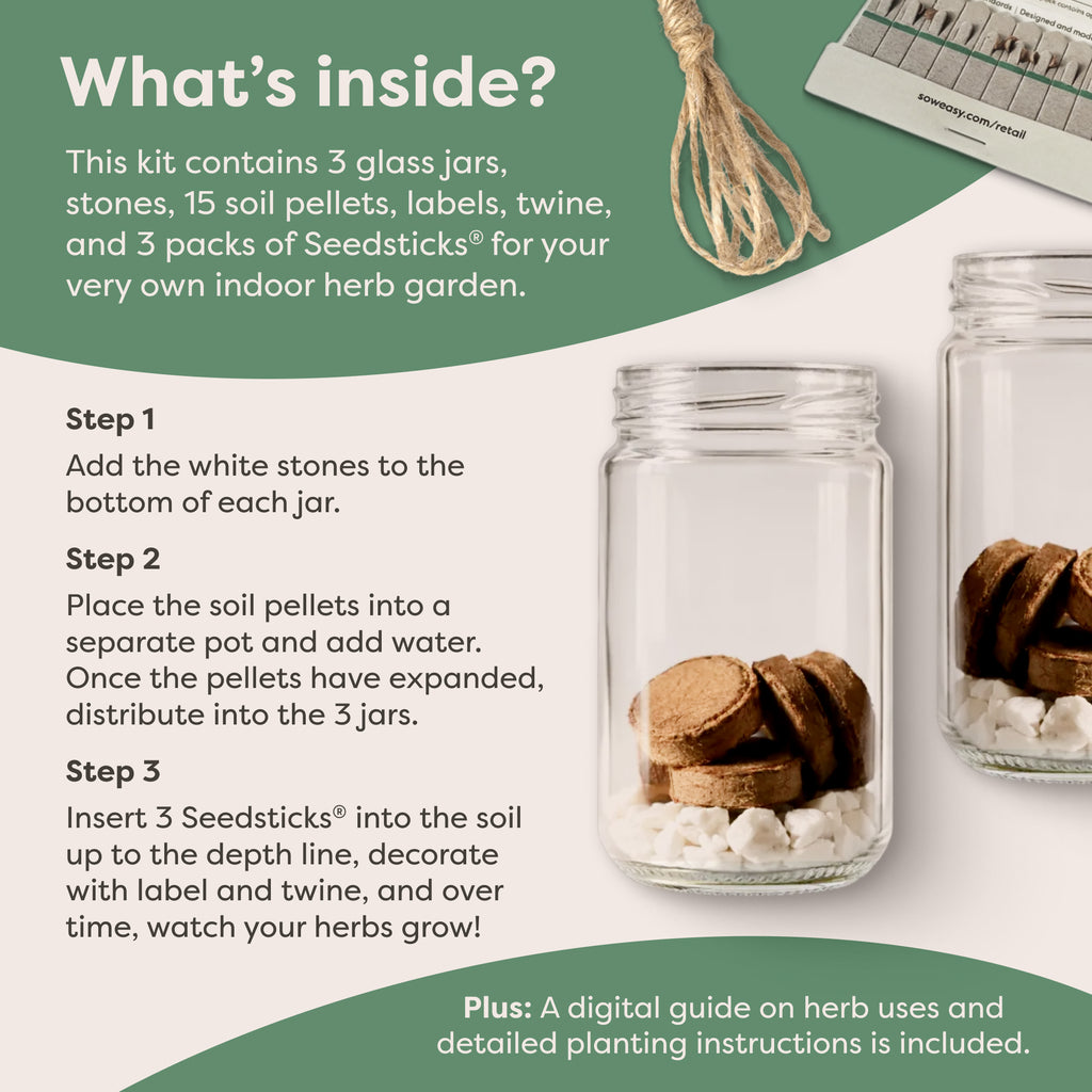 Basil, Mint and Coriander Indoor Herb Garden Kit contents and planting guide