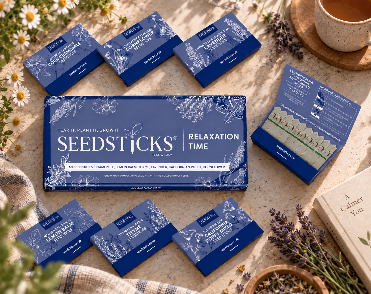 Relaxation Time Seedsticks gift bar with individual calming herb and flower packs