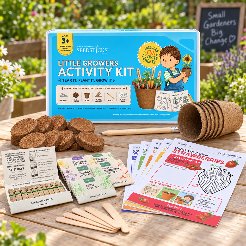 Kid's Activity Set Grow Kit with Seedsticks, pots and children's gardening activities