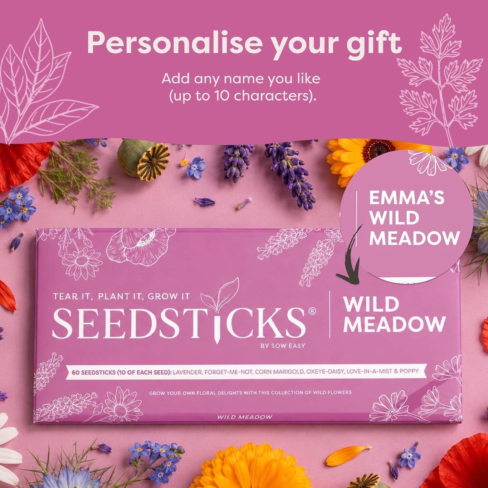 Personalised Wild Meadow Seedsticks Gift Bar